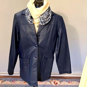 Terry Lewis Genuine leather navy blue button front jacket- blazer Size M